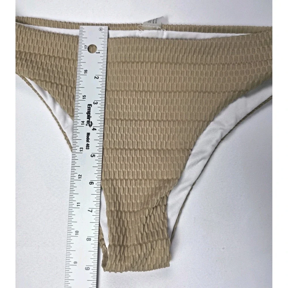 Beige Textured Bikini Set Size M Womens Triangle Top High Cut Bottom Stretch...